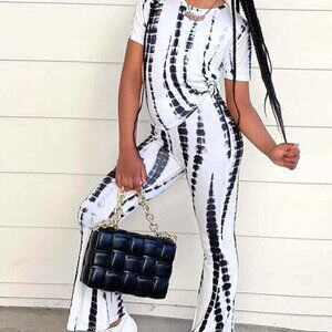 Girls 2 Piece Set Cute Summer Outfit Printed Tank Top And Flared Pants